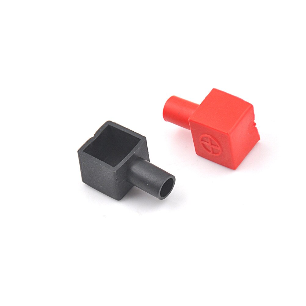 2PCS Red +Black Square Motorcycle Battery Terminals Protection Sleeve Rubber Positive Negative Pole Covers