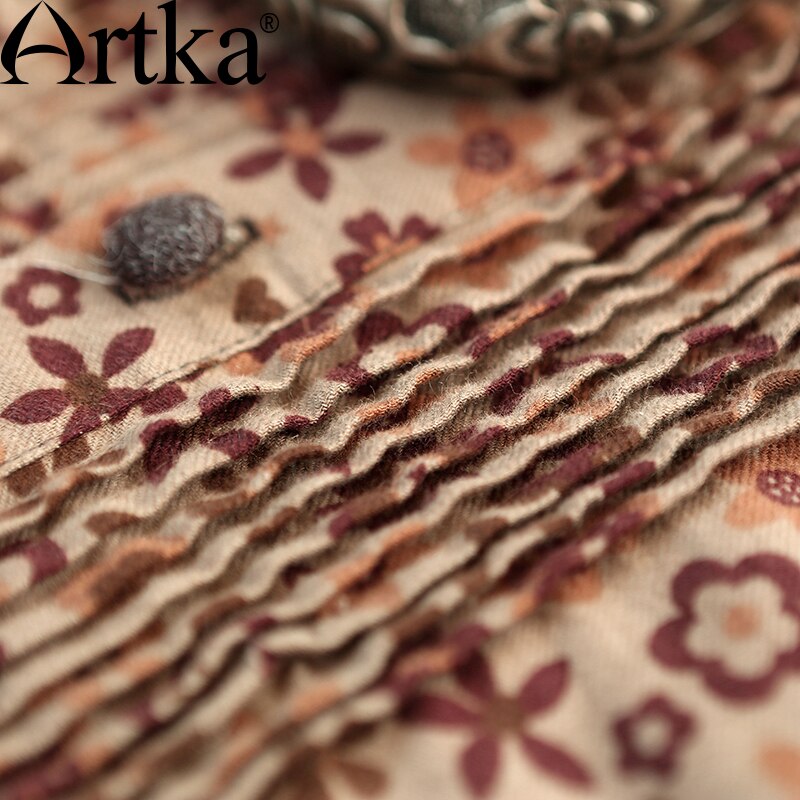 ARTKA-vestido de otoño con estampado Floral, conjunto de dos piezas con cuello redondo, manga larga, cintura imperio, a la , LA10437Q