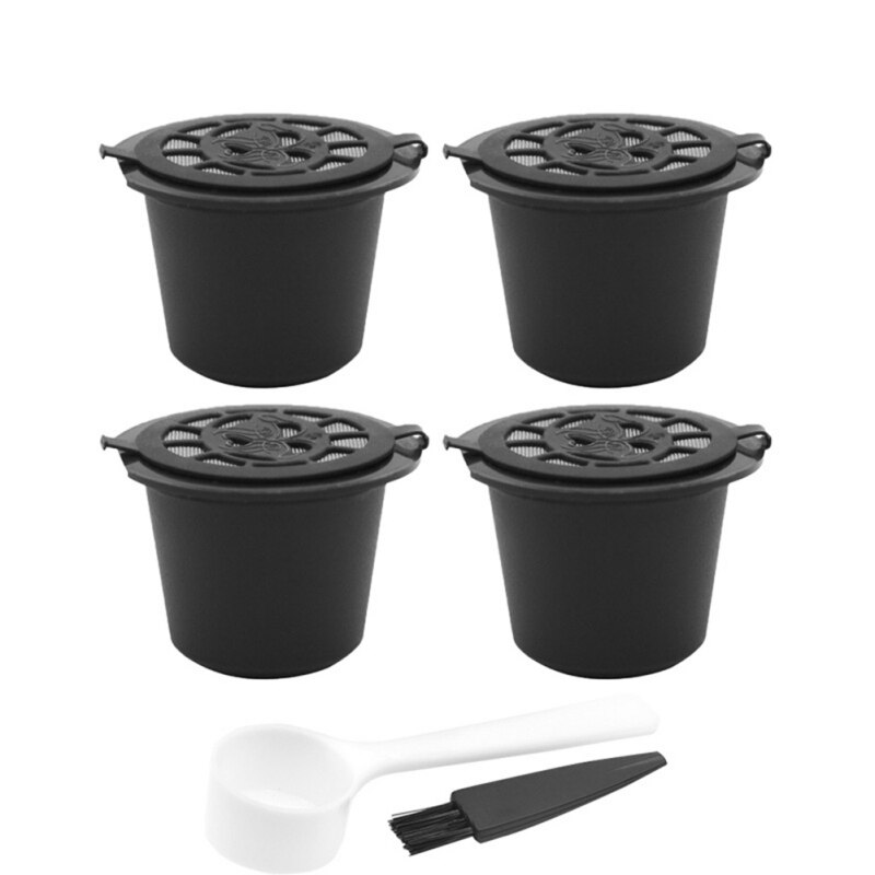 Reusable Coffee Capsules Cup With Spoon Brush Black Refillable Coffee Capsule Refilling Filter Coffeeware: 4