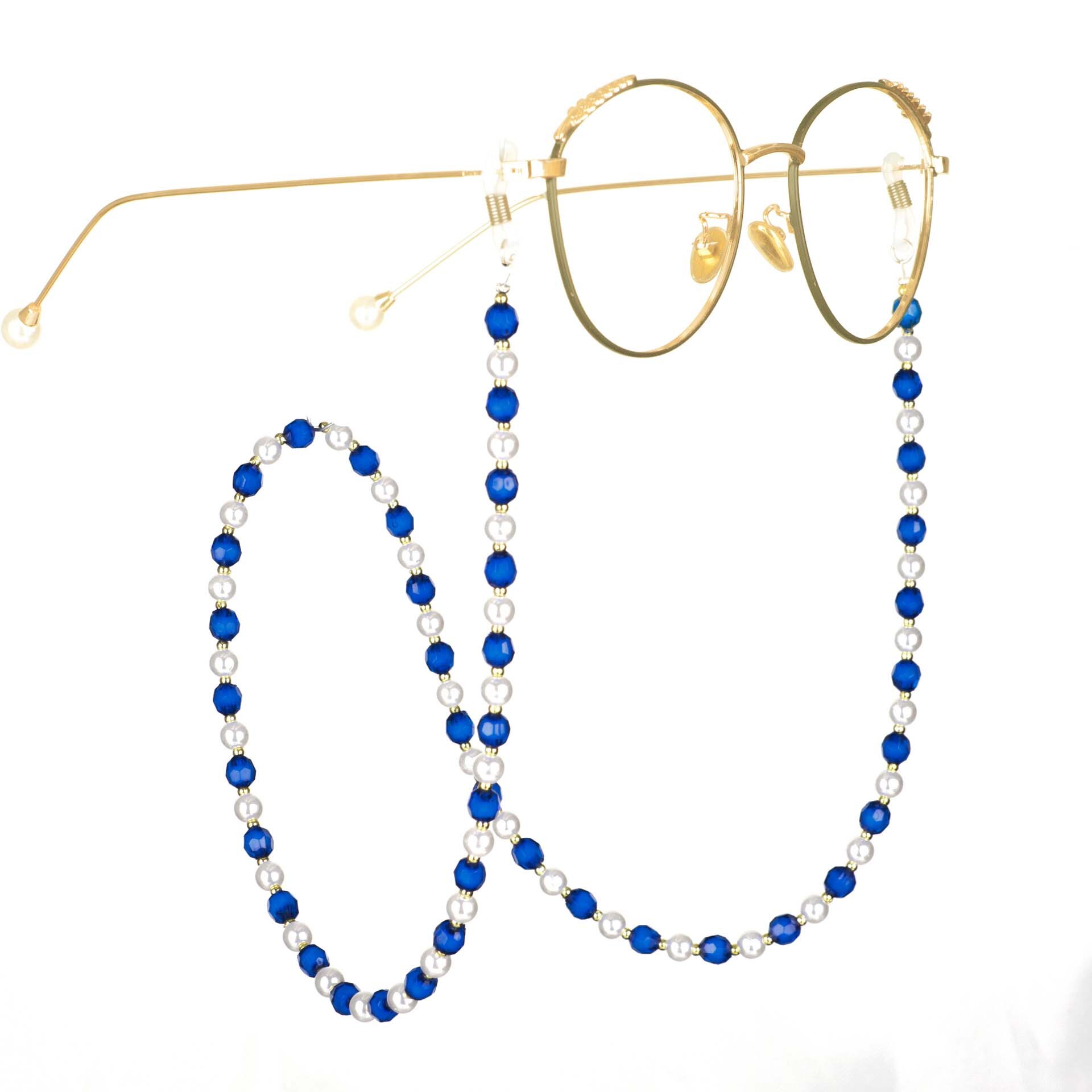 4 pièces chaîne de lunettes retenue strass perlé cordon cordon de lecture lunettes support de sangle collier accessoires de: Golden - Blue