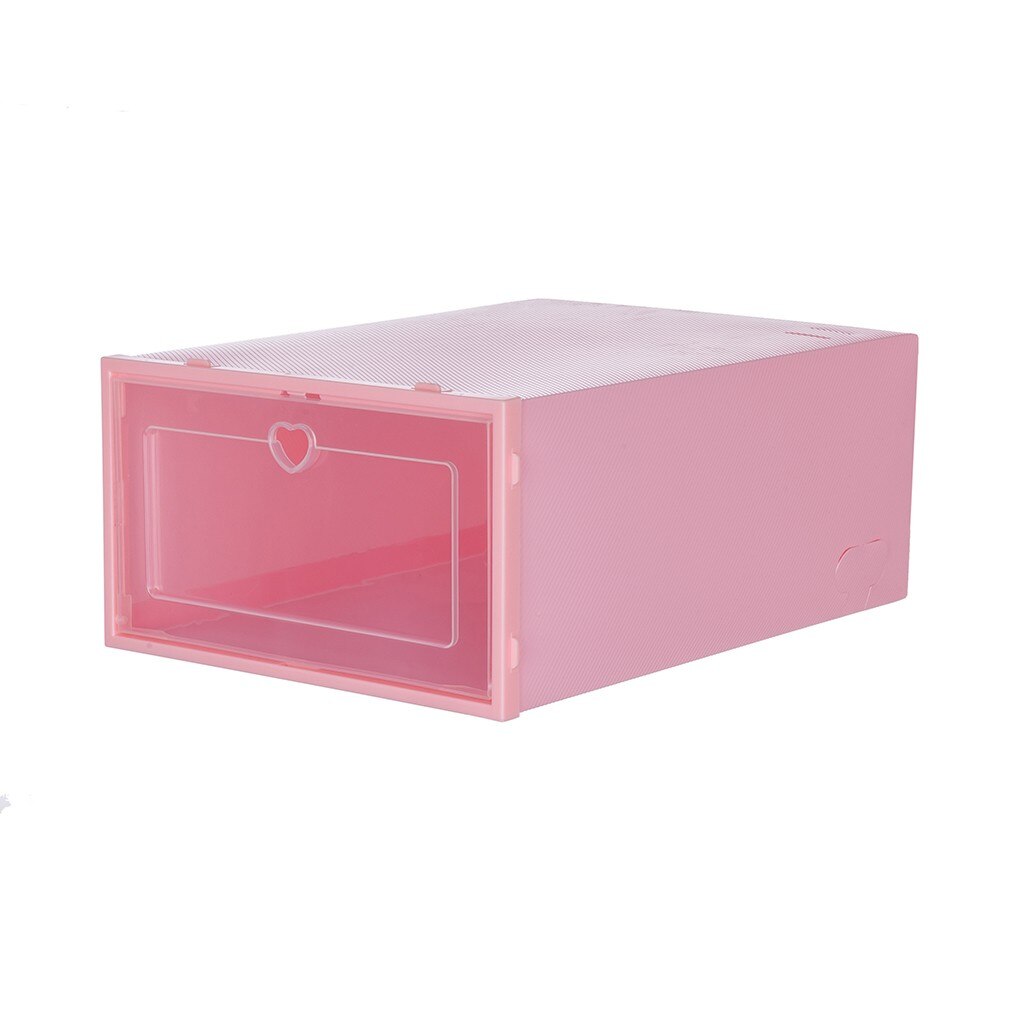 1pc Foldable Clear Shoes Storage Box Plastic Stackable Shoe Organizer Box Storage Shoe Box Transparent Drawer Shoes Box: Pink