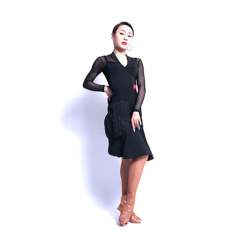Latein tanzen Kleid Frauen sehen-throught Patchwork Kleid für Ballsaal Samba Tango chacha Tanzen Performamnce L9584