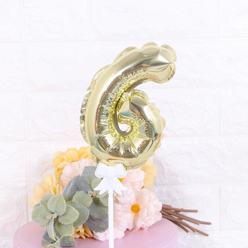 7Inch Mini Gold Silver Foil Number Balloons Cake Topper Diy Kids Birthday Cake Flags For Wedding Anniversary Birthday Decoration: Gold 6