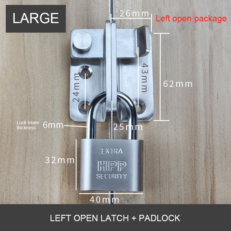 62mm Bolt Lock Thickening Stainless Steel Cabinet Lock Anti-Theft Wooden Cabinet Door Window Office Cabinet Bolt Lock: Left With Lock