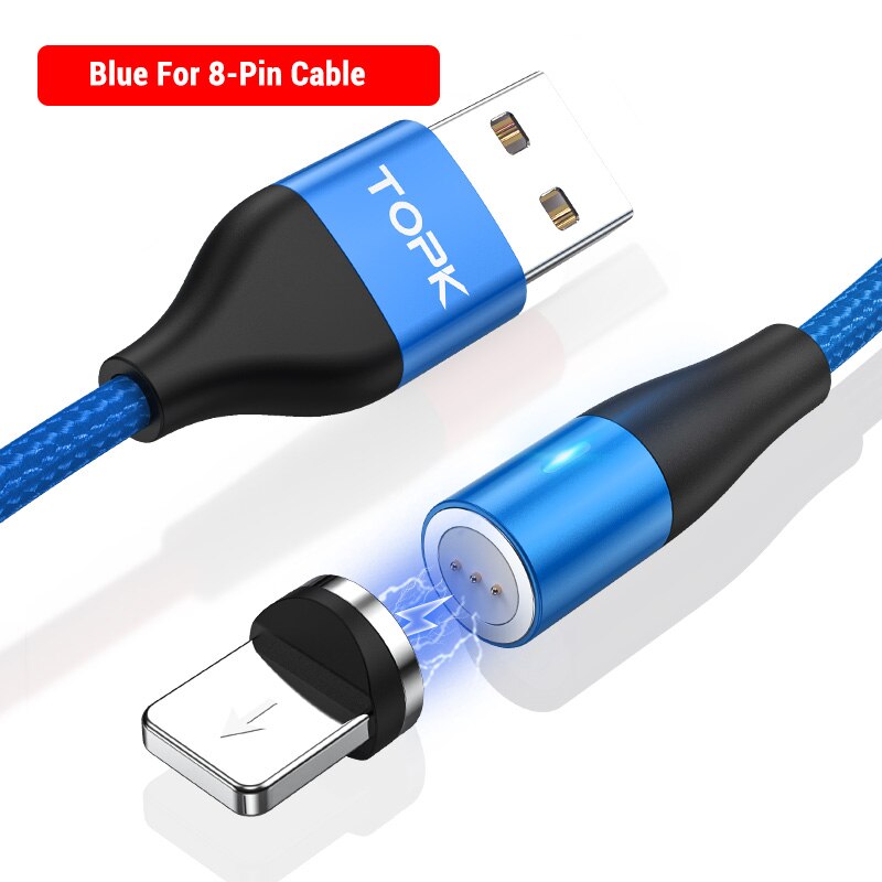 Topk AM60 3A Snel Opladen Led Magnetische Micro Usb Type C Kabel Voor Iphone Xs Max 8 7 6 Telefoon kabels: 8-Pin Cable Blue