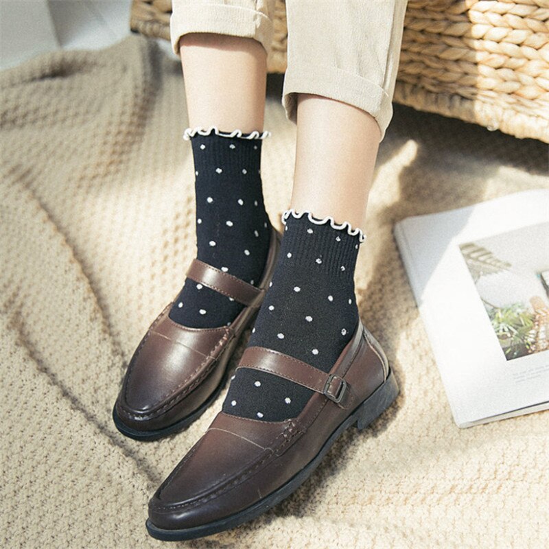 Calcetines mujer divertidos crossfit niña altos cortos largos antideslizante Calcetines con volantes kawaii para mujer, ropa de calle de algodón, color blanco, estilo coreano