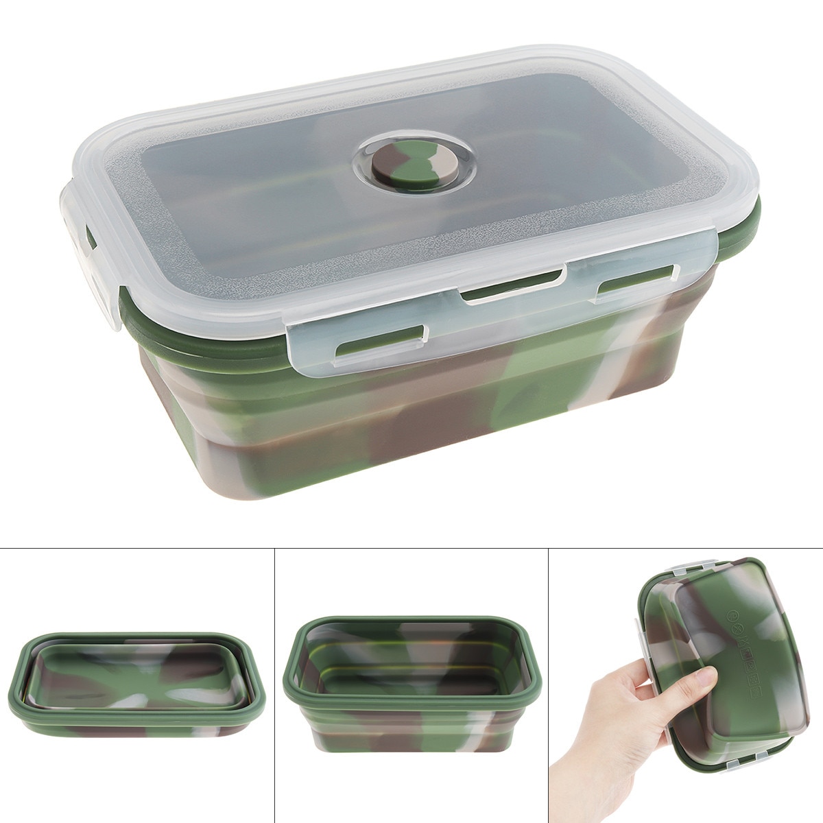 350ml 500ml 800ml 1200ml madkasse camouflage bærbar rektangel silikone foldbar madkasse bento kasse til  - 40c - 230 celsius