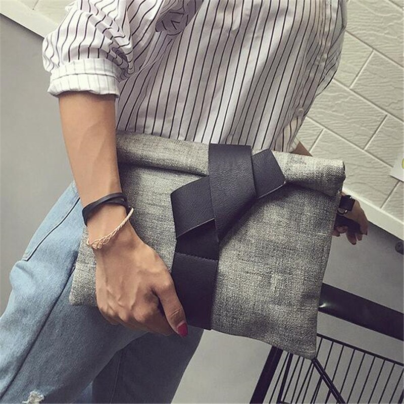 Ladies' Handbags Bows Leather Crossbody Envelopes Bags Evening Party Contrast Color Clutches Handbags: Gray