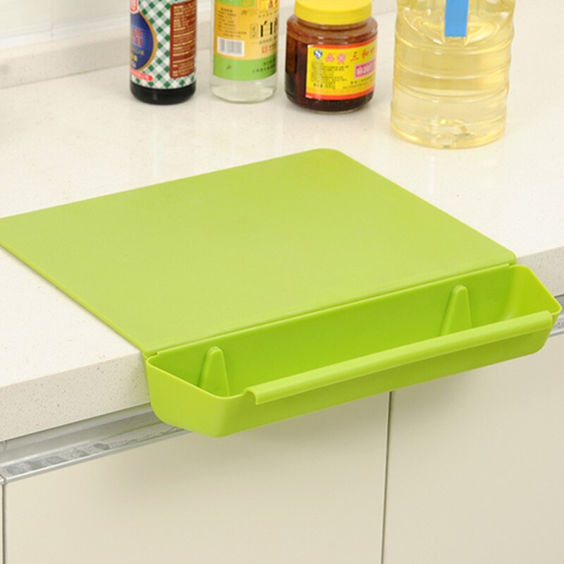 Tabla de cortar con caja de almacenamiento de verduras, tabla de cortar de plástico, Panel de frotar antideslizante para cocinas domésticas YHJ101802: green