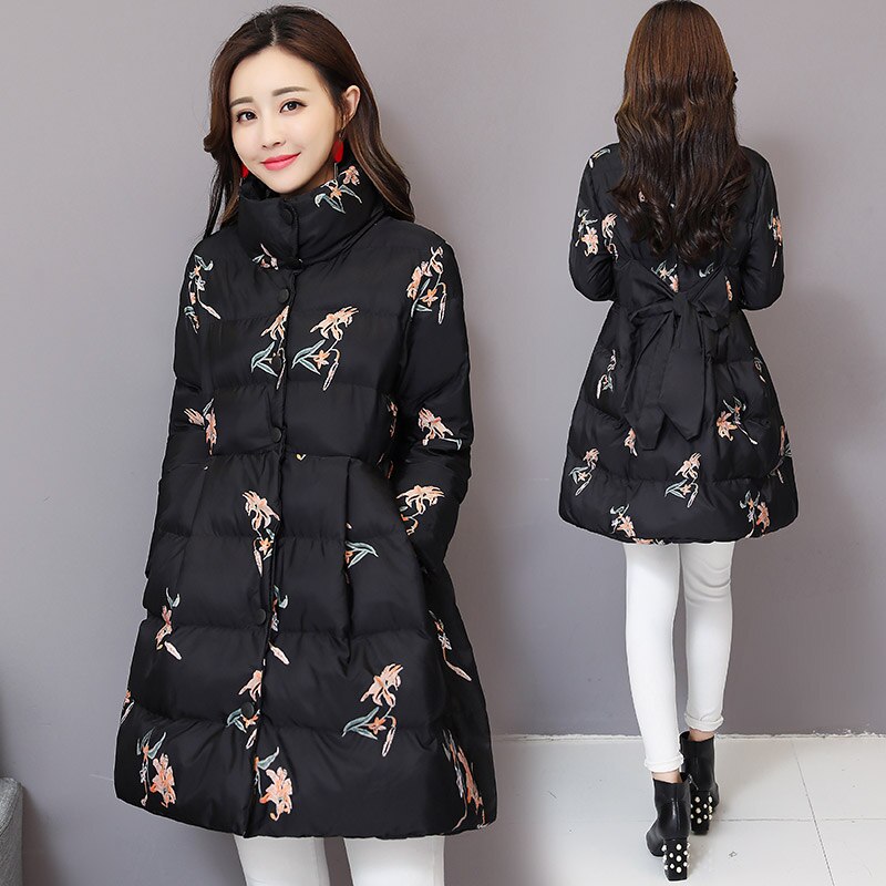 Winterjas dames parka's print dons katoenen jas lange jas parka warme dikke katoenen gewatteerde jas bovenkleding  p1000