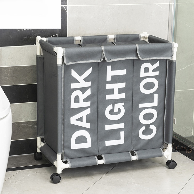 Large Capacity Rolling Laundry Basket Organizer 3 Grid Laundry Hamper Bin Waterproof Laundry Bags for Dirty Clothes Storage Box