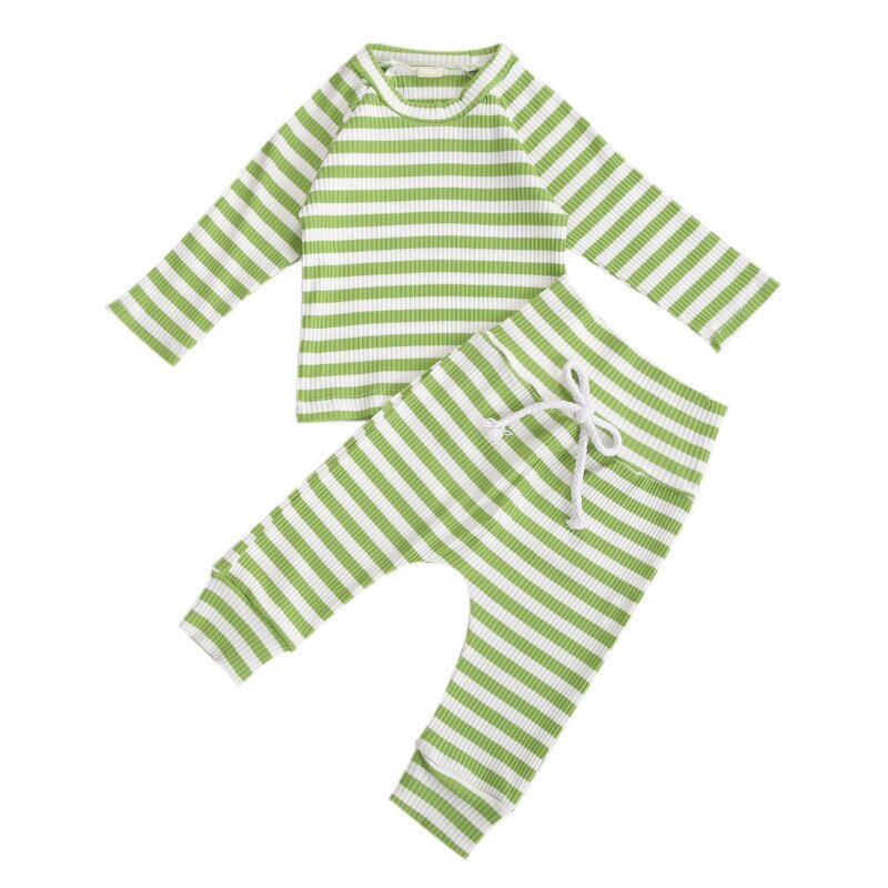 Lente Herfst Pasgeboren Baby 2-Delige Outfit Set Lange Mouwen Gestreepte Top En Broek Set Kids Baby Pyjama Set