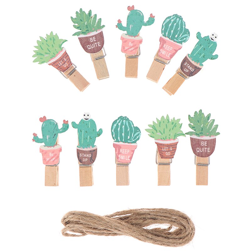 10pcs/lot Mini Memo Paper Clips Cute Plant Wood Clip Set Small Craft Photo Pegs Wooden Paper Clips Kawaii Stationery