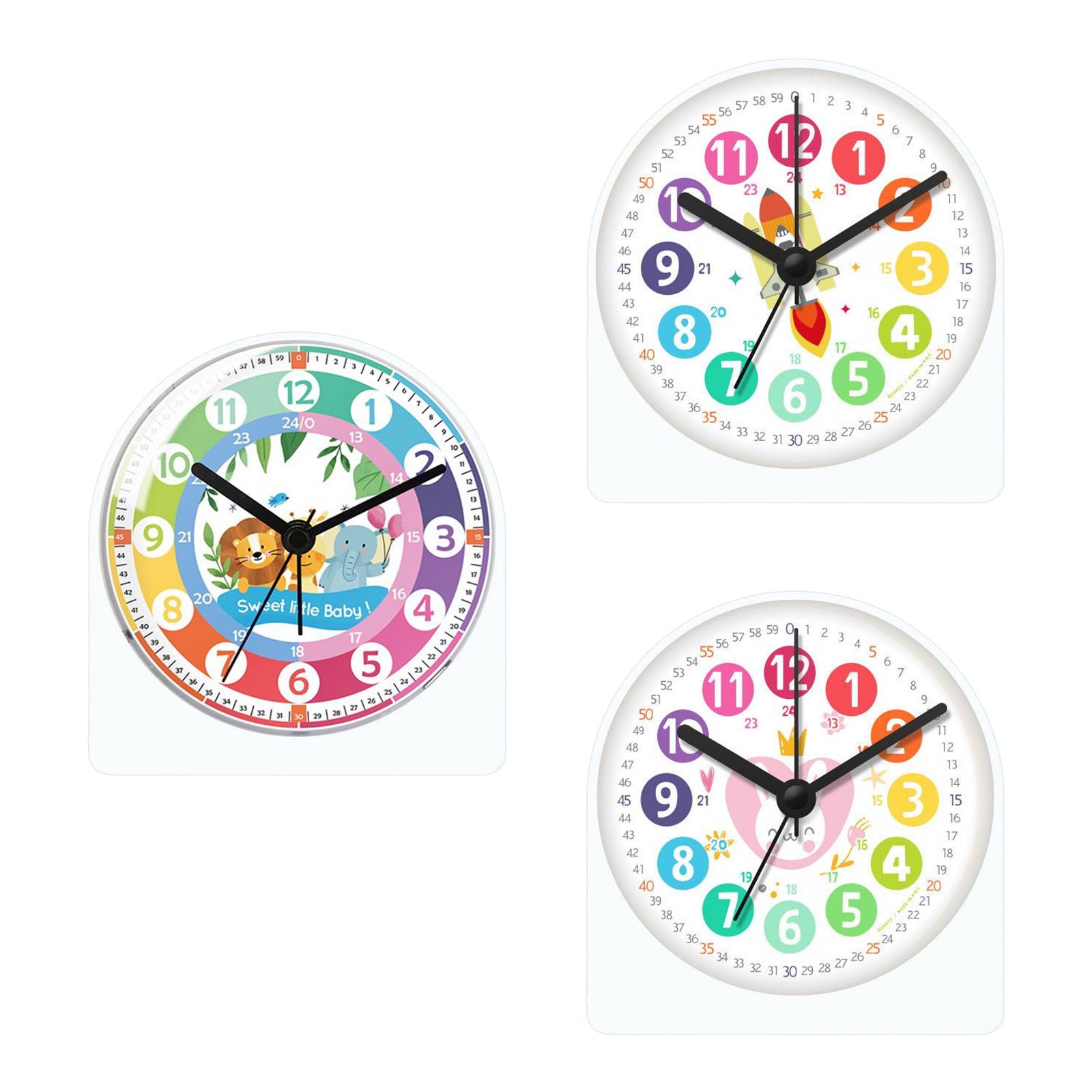 Cartoon Analog Alarm Clock Night Light ,Battery Operated Mute Table Clocks Telling Time Teaching Clock for Living Room Home Kids