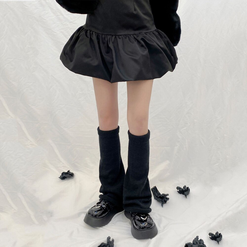 Flared Leg Warmers Women Kawaii White Winter Loose Boot Stocking Girl Uniform Knitted Cute Knee-High Leg Warmers Fluffy
