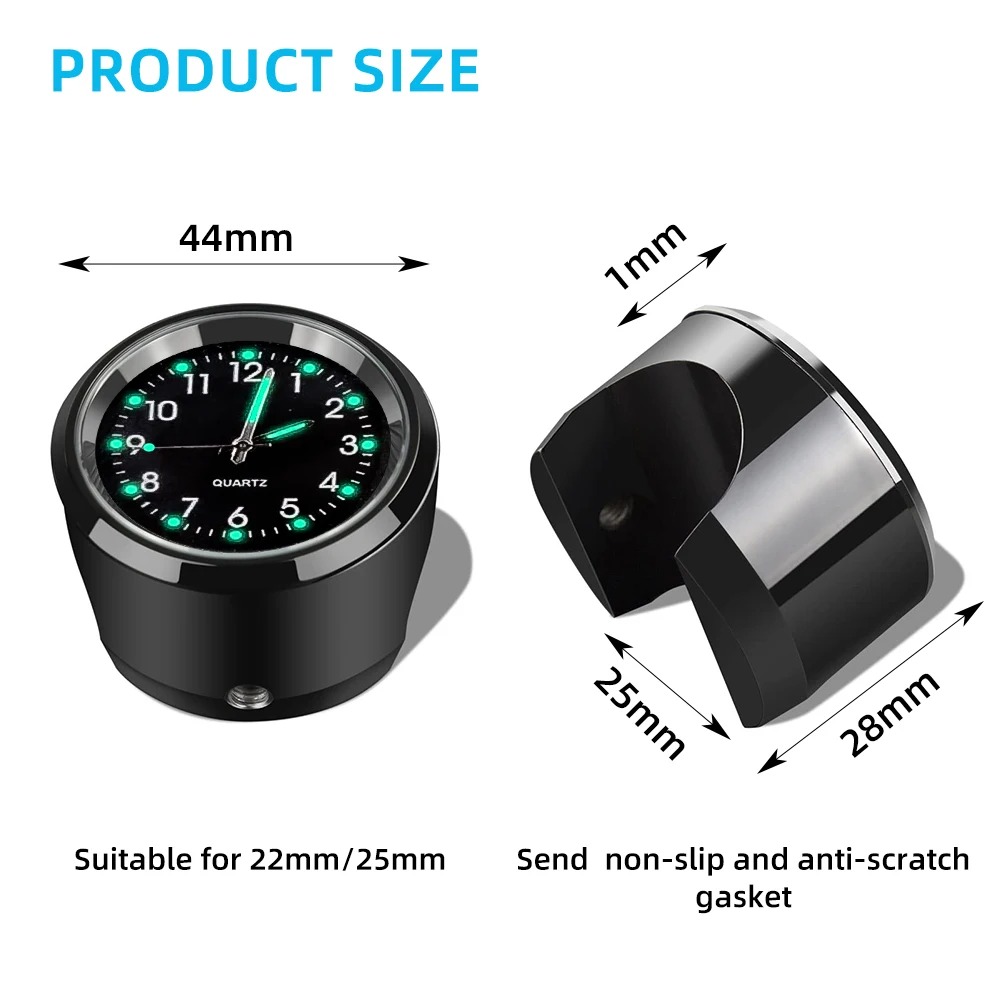Reloj para manillar de motocicleta de 22-25mm, reloj de cuarzo de aluminio, reloj para manillar resistente al agua, accesorios para bicicleta y Moto