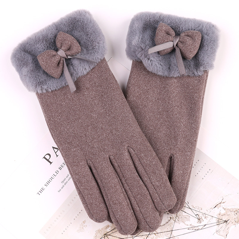 Cute Bow-Knot Glove Girl Winter Thicken Warm Mittens Women Driving Keep Warm Hand Youth Female Touch Screen Gloves: black