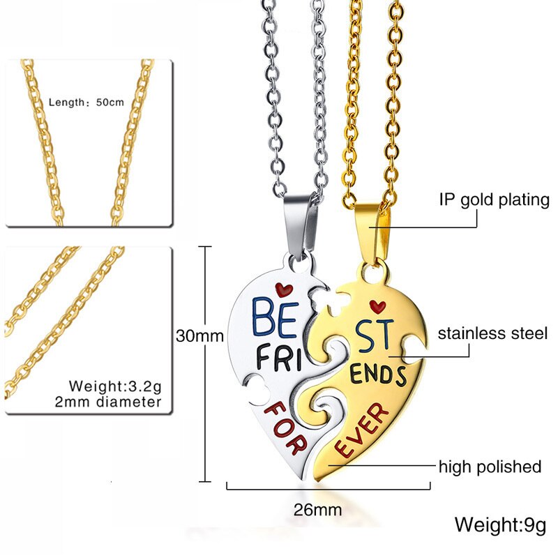 Vnox Gegraveerd "Beste Vriend Voor Altijd" Vriendschap Hanger Voor Vrouwen Ketting Rvs Gebroken Hart Feme Bijoux