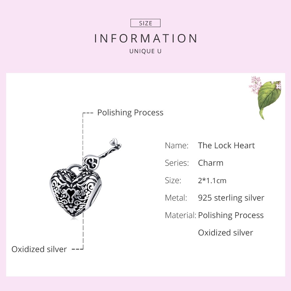 WOSTU 925 Sterling Silver Heart Lock Key Beads Vintage Charms Fit Original Bracelet Pendant For Women Necklace Jewelry CQC1447