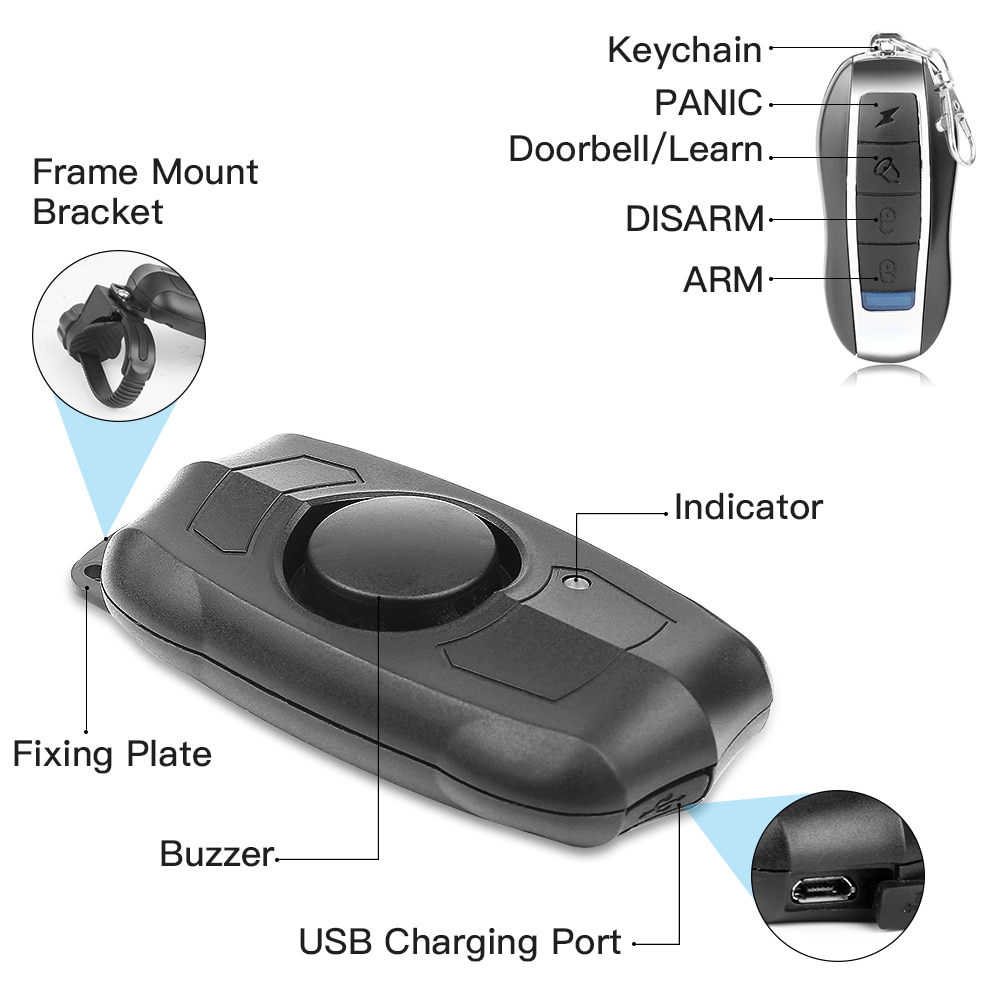 Usb Opladen Draadloze Afstandsbediening Trillingen Alarm Bike Motorcycle Elektrische Auto Voertuig Beveiliging Alarmen Voor Thuis Sensor Alarm