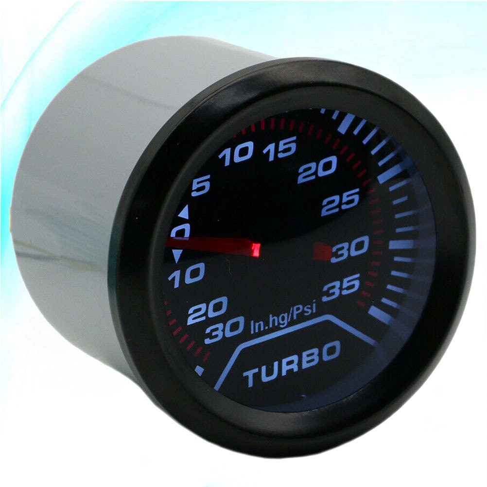 12V Car IN-HG PSI Meter Replacement White Light Auto Boost Gauge (Black, Random Color Bracket)