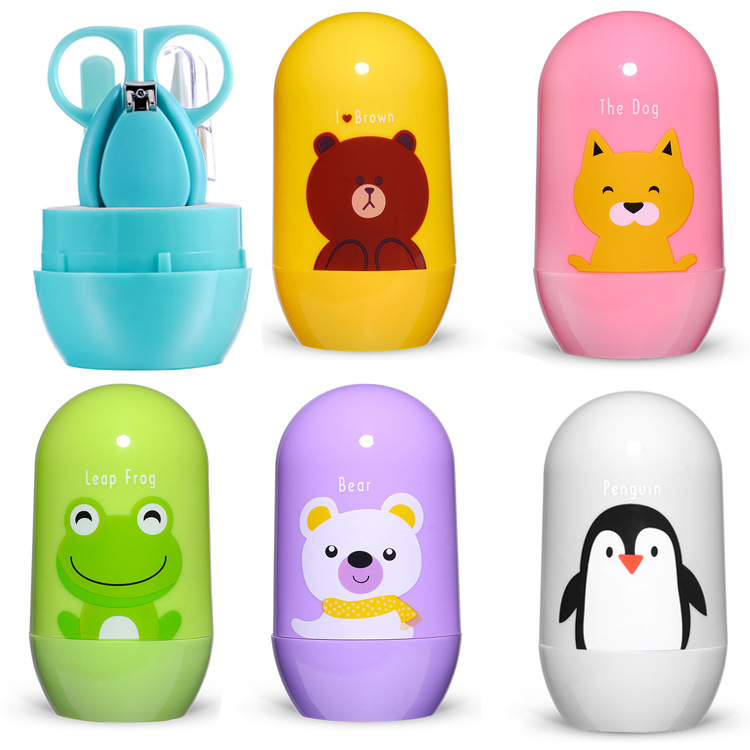 4 sztuk zestaw do pielęgnacji paznokci dla dzieci zestawy opieki zdrowotnej niemowląt palec trymer nożyczki obcinacz do paznokci Cartoon zwierząt schowek na podróż