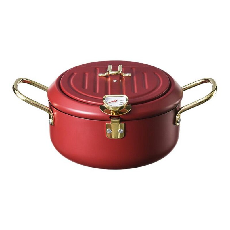 Olla para freír con tapa y termómetro, olla antiadherente de acero inoxidable para freír patatas fritas: Red