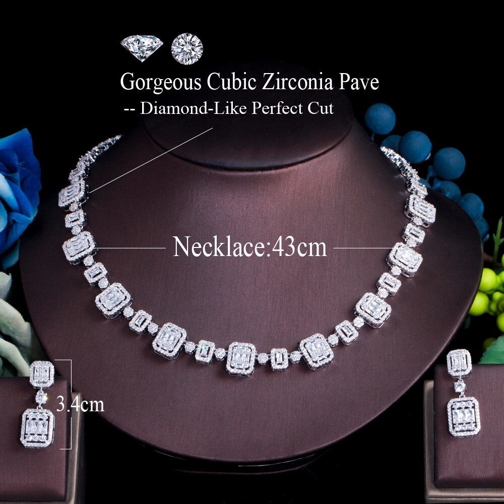 Cwwzirconi di lusso con zirconi cubici africani pavimenta Set di gioielli da sposa Color oro bianco per accessori per abiti da festa da donna T548