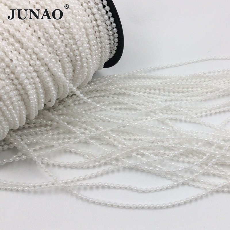 JUNAO 100 Yard 3mm White Pearl Kralen Steentjes Trim Guirlande Banding Parel String Parel Applique voor Bruiloft Decor ambachten