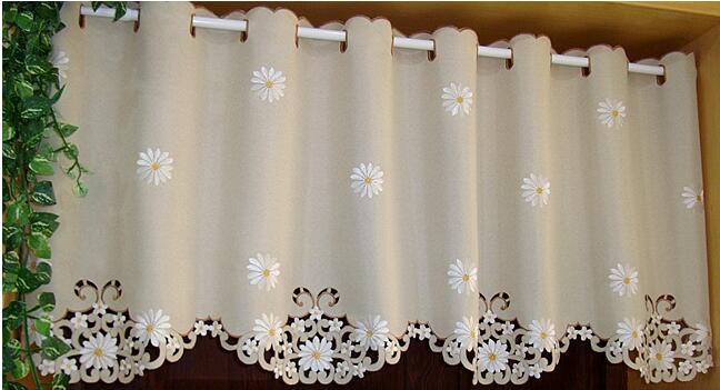 tube curtain semi-shade embroidery fabric curtain finished product kitchen cabinet curtain coffee curtain: 90Hx150W cm