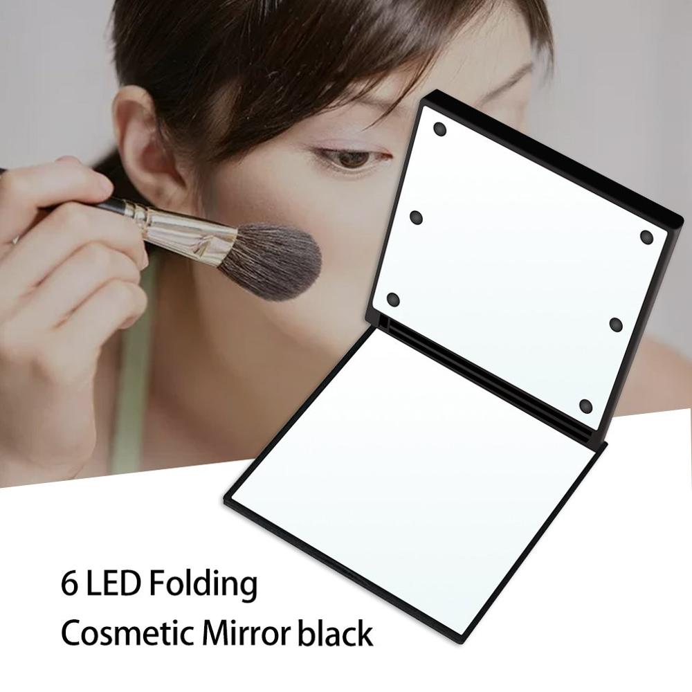 1 Pcs Duurzaam Opvouwbare 6 Led Licht Make-Up Spiegel Draagbare Compacte Vierkante Cosmetische Spiegel Dubbelzijdige Verlichte