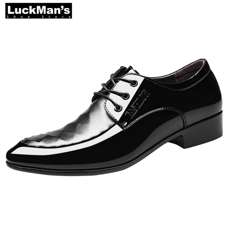 neue Italienische Oxford Schuhe für Männer Mens Patent Leder Schwarz Schuhe Herren Spitz Kleid Schuhe Derbys Plus größe