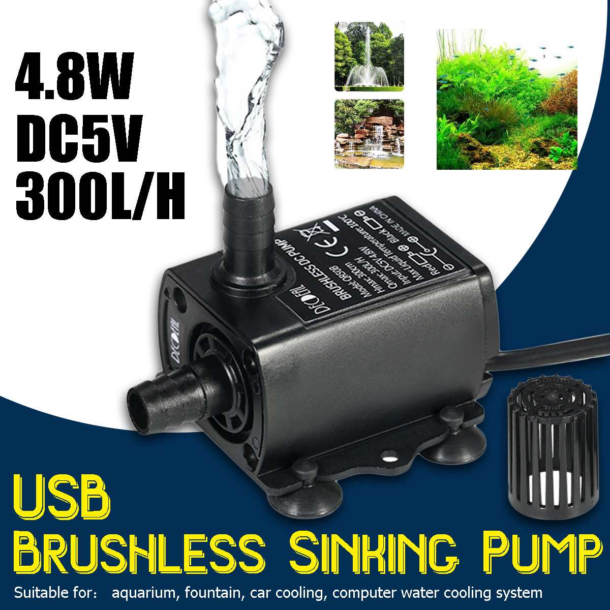 USB Mini Wasserpumpe 300L/H - Bürstenlose Tauchpumpe Für Aquarium & Brunnen | 5V DC