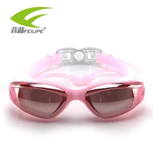 Zwembril, verstelbare siliconen zwembril met oordopjes, waterbestendig, anti-condens, uv-bescherming, dames, heren zwembril: M610 roze