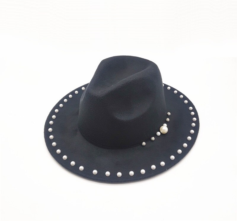 Vinter efterår kvinder afslappet uld bowler hatte panama kasketter til cowboy stor skygge beaded rhinestone jazz hatte gorros