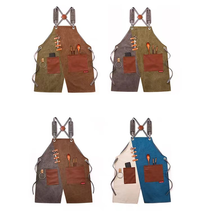 Canvas Chef Apron Cross Back with Pockets for Women Men Adjustable Strap And Large Pockets ApronKitchen Cooking Baking Bib