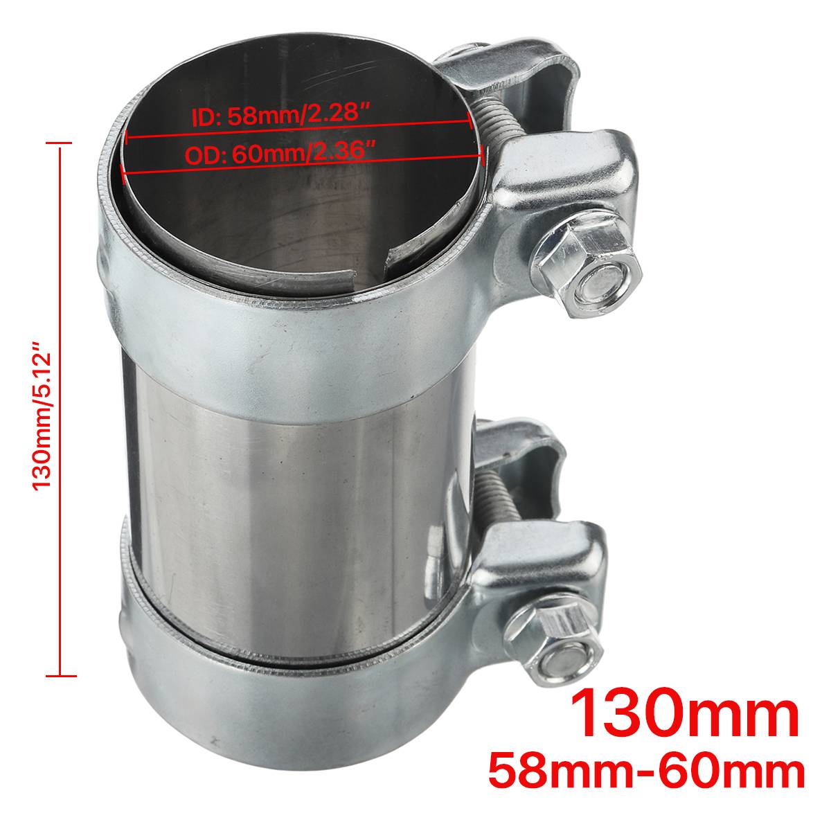 Connecteur de tuyau d'échappement 2 "/2.25"/2.5 "/2.75", manchon de jonction avec pince, Tube de jonction en acier inoxydable: 58-60mm