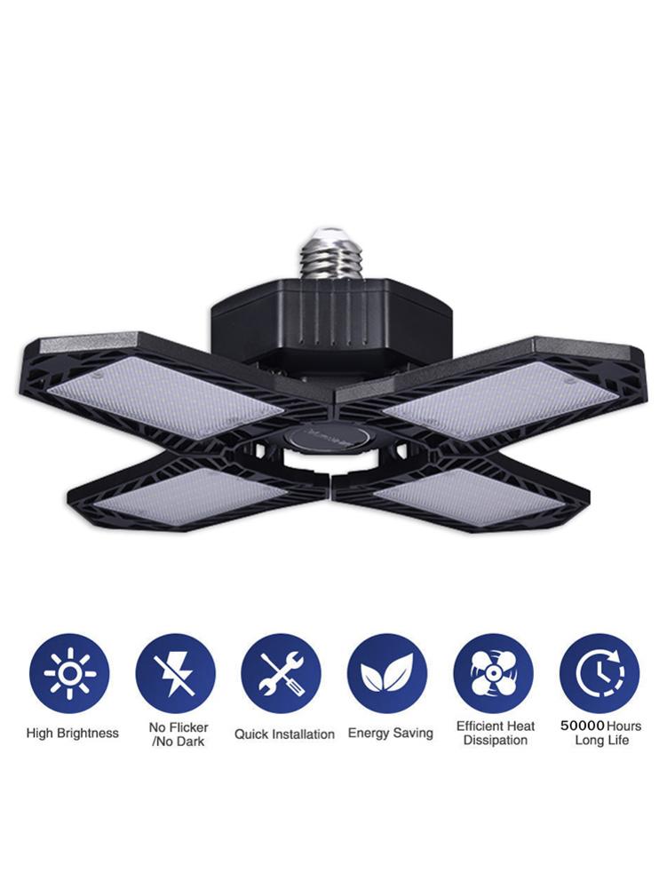 200W LED Garage Light Deformable Fan Ceiling Lamp E27 Folding 4 Panel Industrial Lamp For Warehouse Workshop 85-265V
