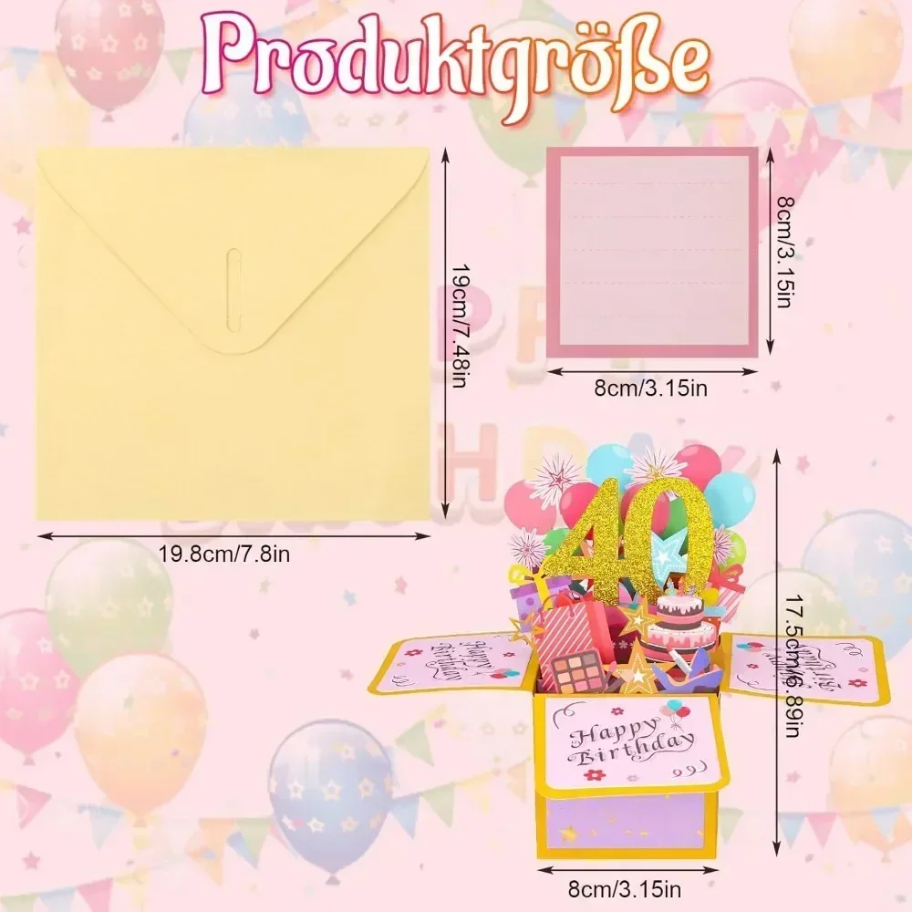 18/30/40/50/60th narodeninové priania, vtipná obálka, 3d vyskakovacie narodeninové priania, farebné kvetinové narodeninové priania