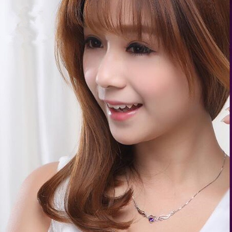 coréenne chaude Simple 925 bijoux en argent Sterling ange amoureux violet cristal pendentif clavicule chaîne colliers H1