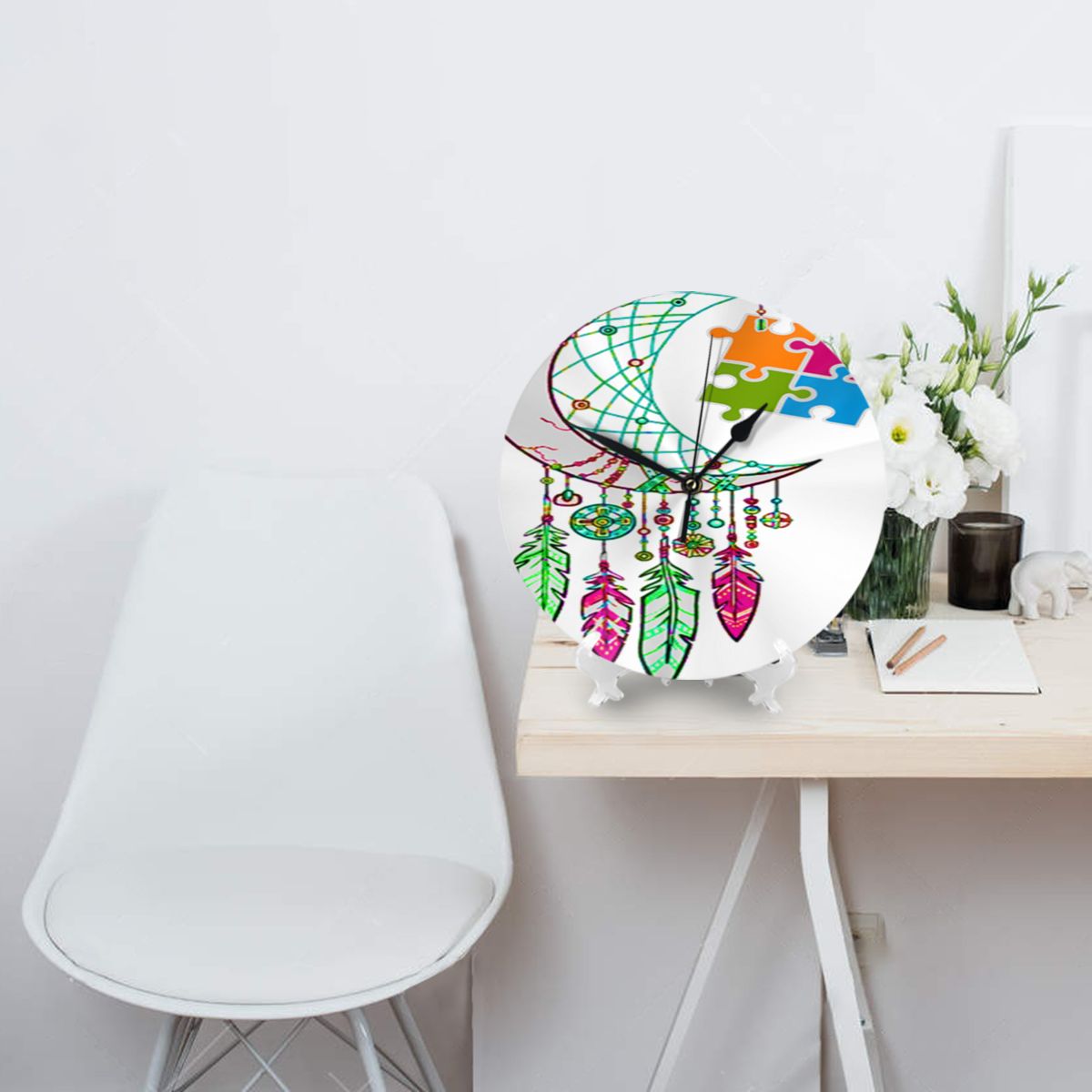 Autism Awareness Dream Catcher Hippie Watches Wall Decor Room Wall Clock Led Table Clock Cuckoo Clock Modern