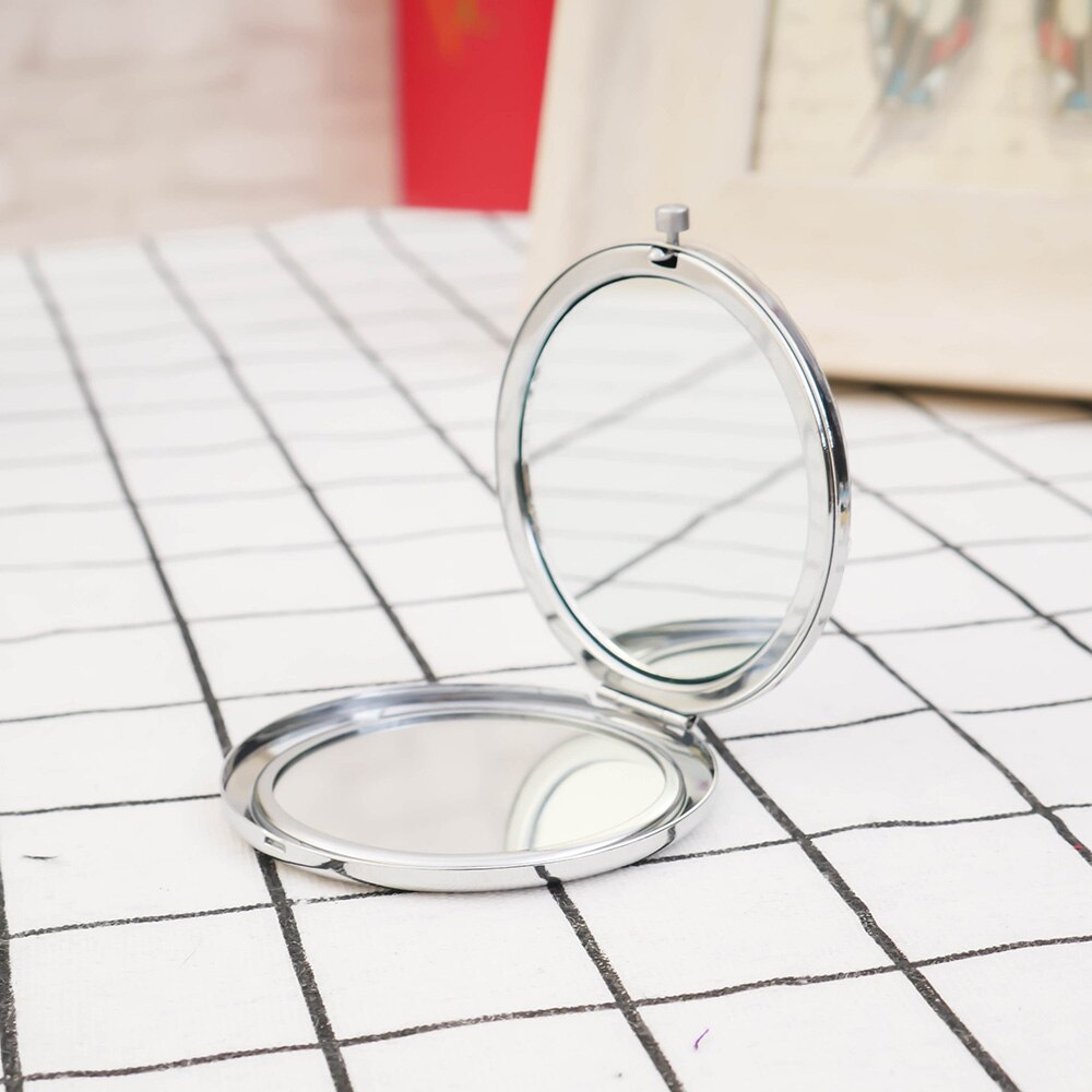 Portable Folding Mirror Mini Compact Stainless Steel Metal Makeup Cosmetic Pocket Mirror For Makeup Mirrors Beauty Accessories: Silver