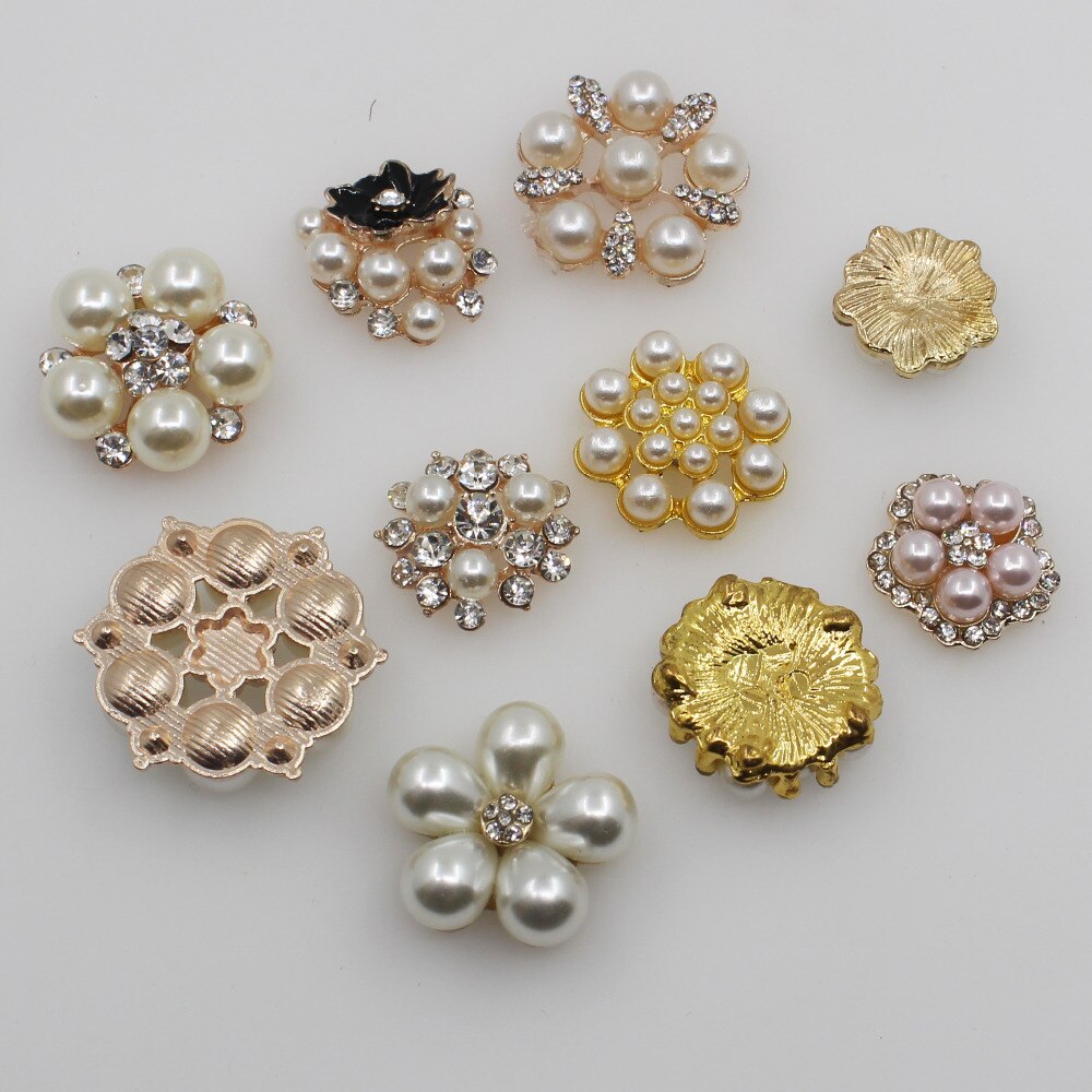 10pc gemengde maten strass parelknopen bruiloft decoratie diy flatback gouden kleding scrapbooking knutselen accessoires