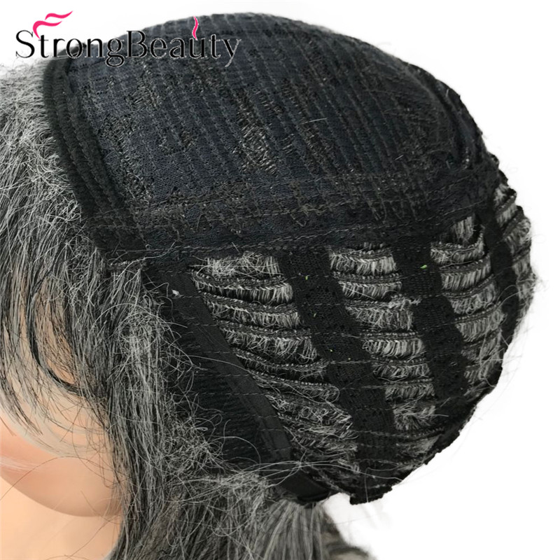 StrongBeauty Soft Fluffy Layered Shag Wig Medium Length Hair Natural Straight Black Silver White Synthetic Wigs