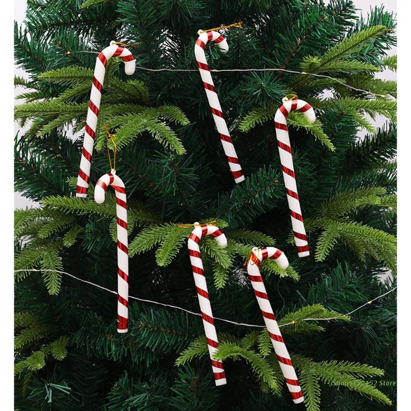 QX2E 6 Pcs Candy Christmas Cane Xmas Trees Pendant Year Party Office Living Room Outdoor Garden Home Decorations