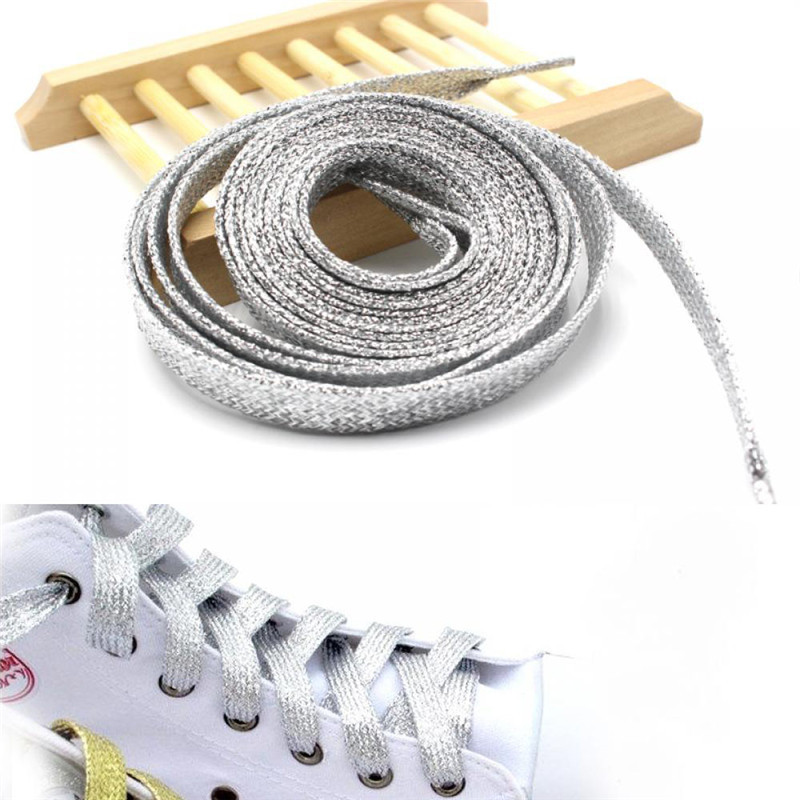 Cordones brillantes para zapatos, color dorado y plateado, 110cm, 1 par