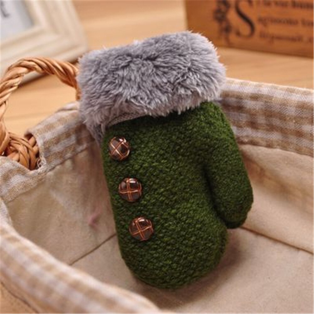 Inverno bebê meninos meninas luvas de dedo cheio crianças luvas de corda de algodão quente crianças tricô botão sólido mittens
