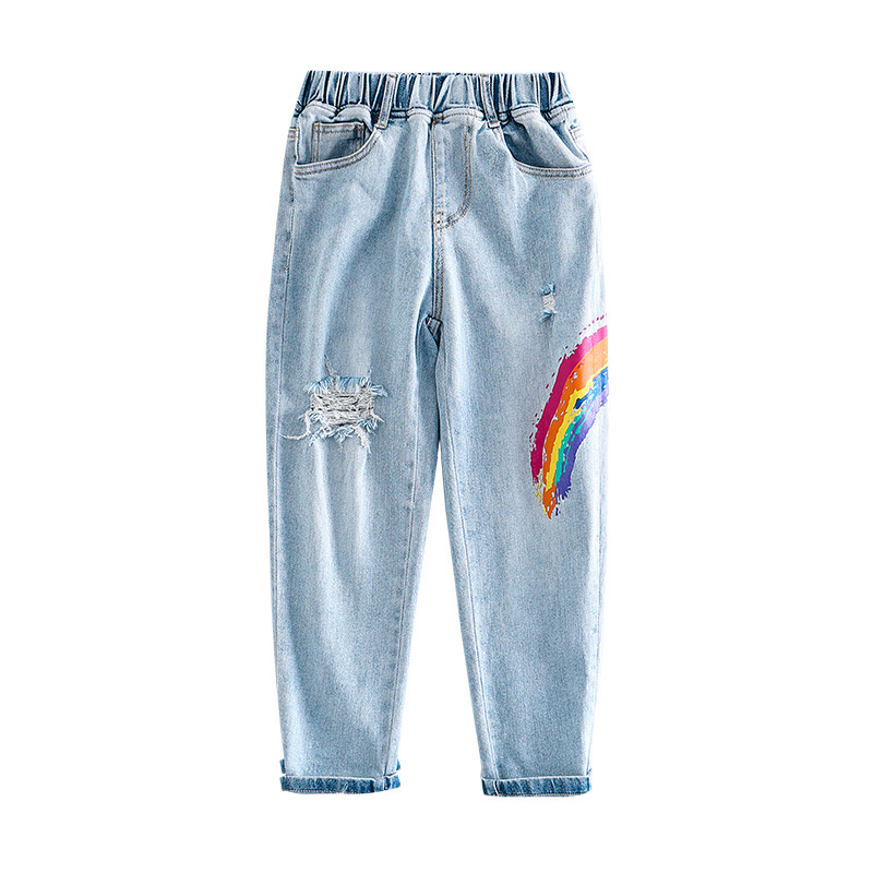 Pantalones vaqueros con estampado de arcoíris para niños, Jeans informales, rasgados, ropa de para niños de 3 a 12 años, primavera 2022: 14