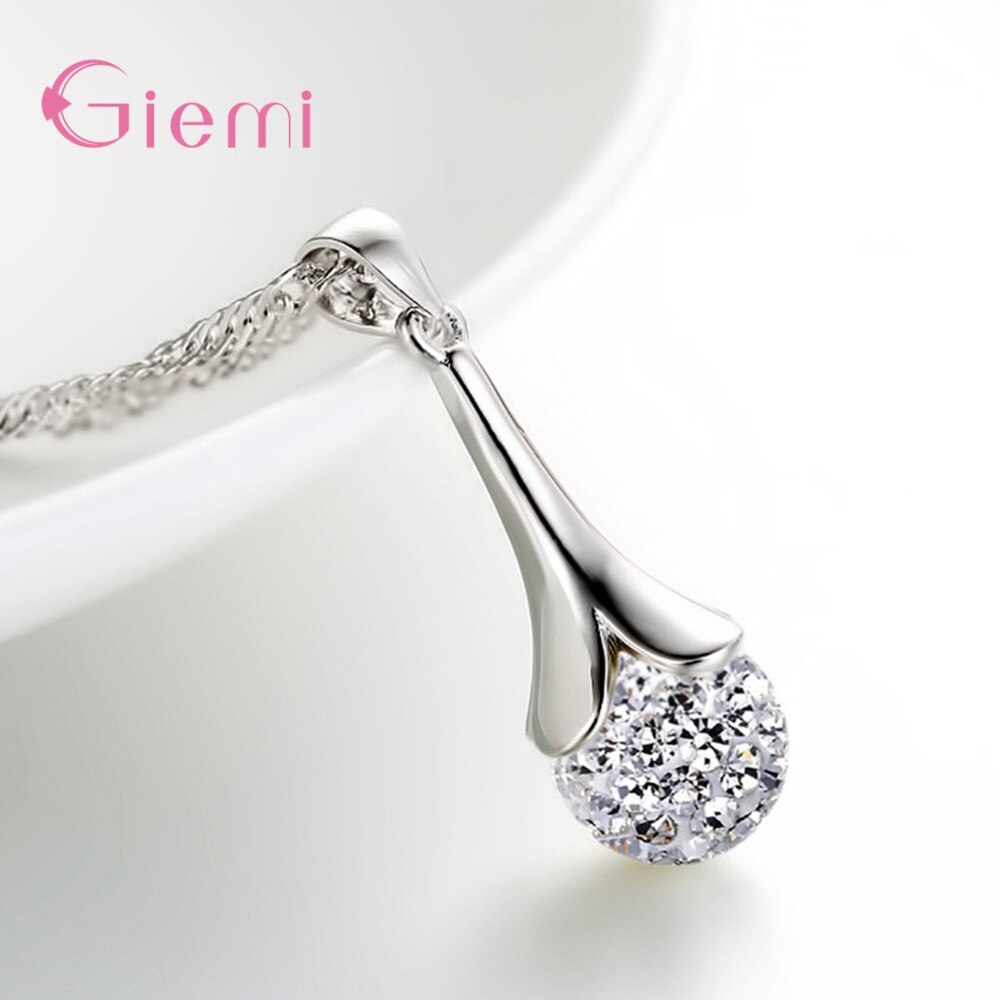 Shinning balle pendentif colliers boucles d'oreilles ensemble de bijoux femmes 925 en argent Sterling chaîne colliers pour la fête de mariage