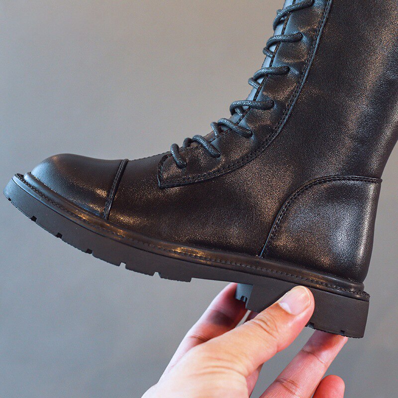 Bambini Stivali Bambini Pu Scarpe di Cuoio Del bambino Ragazze Ginocchio contralto Stivali Da Moto Nero di Modo Stivali di Marca Pattini di Roma Scarpa Morbida autunno